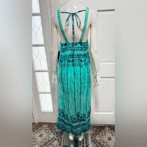 RAGA Maxi Tiered Floral Dress Somewhere in Paradise Turquoise Boho Festival A1 thumbnail 3