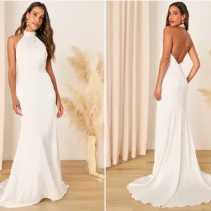 LULU's Bridal White Satin Backless High Neck Mermaid Trumpet Maxi Gown NWOT thumbnail 2
