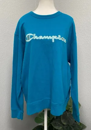 Champion Teal Turquoise Blue Crewneck Long Sleeve Sweatshirt Gym Sporty Comfy thumbnail 1