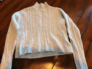 Zara Ski Collection 100% Pure Wool Cable Knit Mock Neck Sweater Size Small Blue thumbnail 1