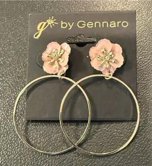 Womens Hoop Earrings Pink Gold Floral Enamel Rhinestone Drop NEW thumbnail 1