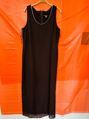 Onyx Nite Brown V-Neck Maxi Dress with Rhinestone Trim thumbnail 3