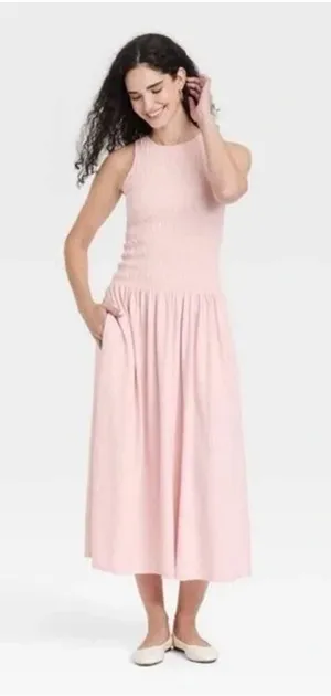 Universal Thread NWT Women's Pink Smocked A-Line Dress Size XS thumbnail 1