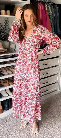 bohme Women’s Kendal Floral Maxi Dress Longsleeve V-Neck in Multicolor Size XS thumbnail 1