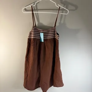 Cupshe Brown Gauze Smocked Romper Embroidered Bohi Summer‎ Beach Jumpsuit NEW thumbnail 2