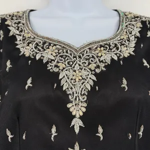 Embroidered Choli Beaded Blouse Top Sz Small Formal Wedding Festival Black Mesh thumbnail 5