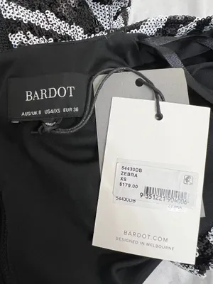 Bardot Black White Zebra Sequin Ruched V-Neck Mini Dress XS NWT thumbnail 6