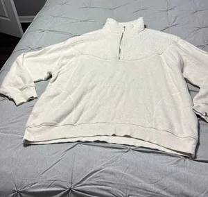 Aerie Quarter-Zip Sweatshirt- Half sherpa and beige color thumbnail 1