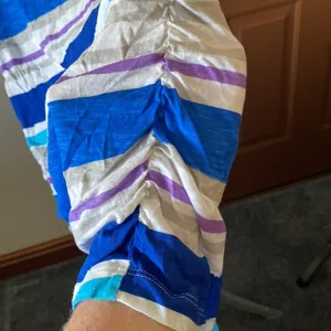 Oh baby by motherhood size L striped short sleeve top with cinched sides thumbnail 3
