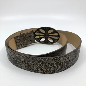 Women’s Brown Faux Leather Belt w/ Antique Gold Buckle, 28-36.5 Inches, X7G9A747 thumbnail 7