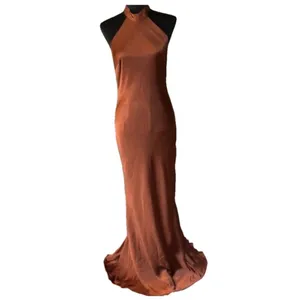 LULU's Sexy Prom Wedding Bridesmaid Satin Open Back Halter Maxi Dress NWOT thumbnail 5