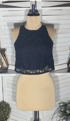 Hollister Y2K crop top sheer lace crochet floral coquette fairy boho whimsigoth thumbnail 1