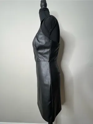 Abercrombie & Fitch Black Faux Leather Mini Dress Adjustable Goth Pinafore thumbnail 3