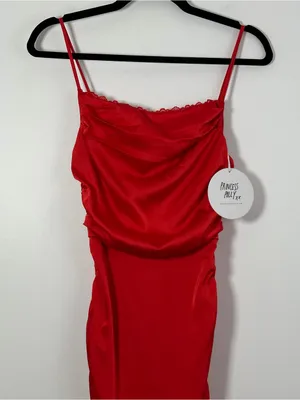 Princess Polly Mateo Mini Dress Red Size US 2 Ruched Satin Cowl Neck NWT thumbnail 2