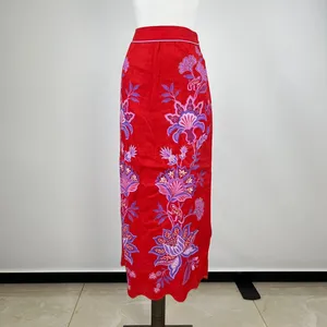 NWOT Farm Rio Red Porcelain Garden Scalloped Linen Midi Skirt Size S thumbnail 3