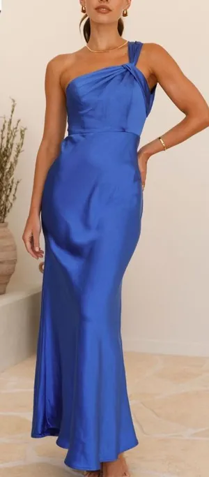 Elegant Royal Blue One-Shoulder Dress thumbnail 1