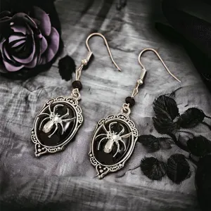 Gothic Retro Style Black Gemstone Spider Earrings Faux Fashion Jewelry‎ thumbnail 2