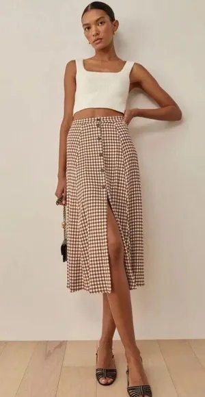 💕REFORMATION💕 Hermosa Skirt ~ Chestnut Check 12 NWOT thumbnail 1