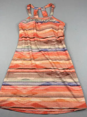prAna Cantine Dress M Peach Bonita Stripe Halter Shelf Bra Stretch Athleisure thumbnail 1