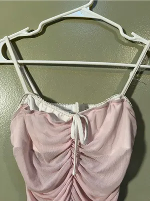 Women's Ruched Corset Cami Tank Top Light Pink White Semi-Sheer Sweetheart Neck thumbnail 4