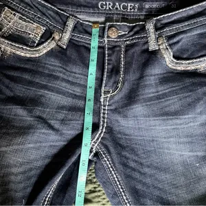 Grace in LA Bootcut Jeans Size 31 Dark Wash Embroidered Bling Western Y2K Boho thumbnail 8