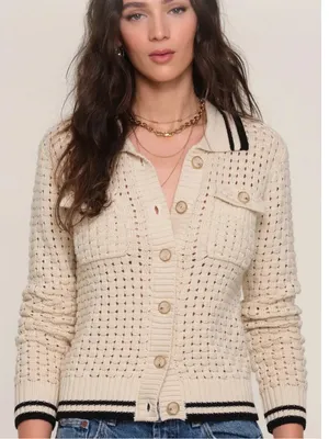 Heartloom Womens Sz Large Posey Cardi Cardigan Sweater Beige Black Marble Button thumbnail 1