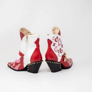 NEW Azalea Wang Besos X And O Faux Leather Studded Ankle Booties Shoes Red Pink thumbnail 3