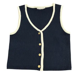 Abercrombie & Fitch Navy Blue Ribbed Knit Button Front Sweater Vest Gold Buttons thumbnail 1