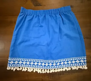 J Crew Blue‎ Linen Skirt Women's Small Pull On Tassel Trim small thumbnail 1