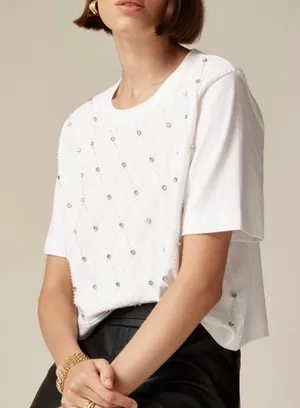 NWT J. CREW Relaxed Lattice Embellished Crop Tee White Small thumbnail 1