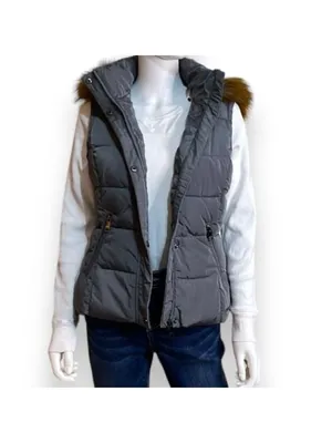 Gray Puffer Vest with Faux Fur Detachable Hood Women’s Size Small thumbnail 4