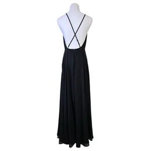 Lulu's Black Criss Cross Back Chiffon A-line Long Maxi Dress SMALL Pageant Prom‎ thumbnail 5