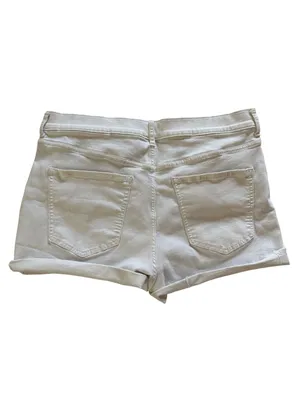 Express Shortie High Rise White Distressed Denim Shorts Size 14 thumbnail 3
