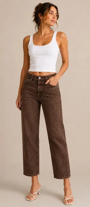 Zara Womens Jeans Size 8 Brown Velvet Straight Leg High Rise Cropped Pants thumbnail 1