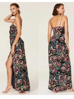 Amanda Uprichard Ellie Black Floral Maxi Gown Dress Multicolor Blossoms Small thumbnail 3