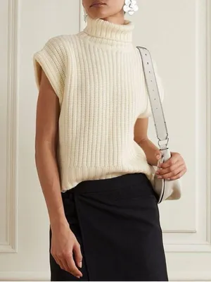 Staud Bette merino wool rib-knit cap sleeve turtleneck sweater size S small NEW thumbnail 1