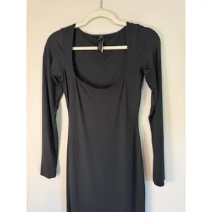 Skims Smooth Layers Square Neck Long Sleeve Midi Dress Obsidian S New $108 thumbnail 4