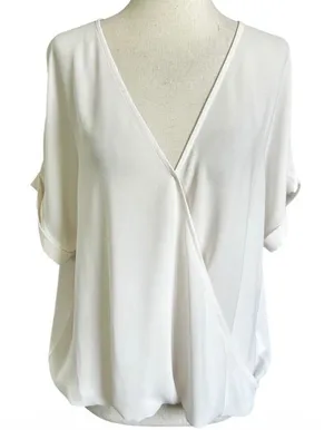 Lush Womens Pink White Surplice Short Sleeve High Low Blouse Top Size M | 0139 thumbnail 1