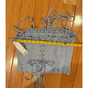 Out From Under Corset Bustier Crop Top Womens M Light Blue Lace-Up Ruched thumbnail 3