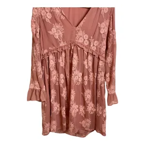 Altard State Dusty Rose Floral Embroidered Ruffle V Neck Mini Dress Long Sleeve thumbnail 4