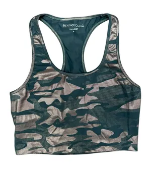 Beyond Yoga First Class Racerback Crop Tank Bra Camouflage Metallic Green Medium thumbnail 1