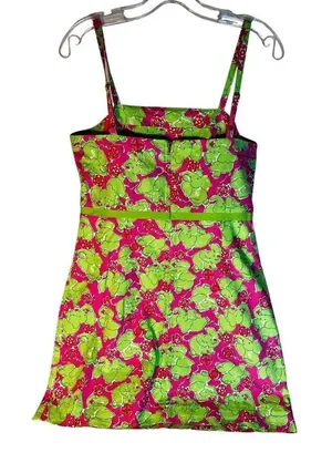 Key West Pink & Green Elephant Print Sundress Dress Fully Lined Size 10 thumbnail 1