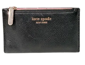 Kate Spade Leila Small Slim Bifold in Black Pebbled Leather Card Holder thumbnail 1