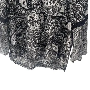 Lauren Ralph Lauren Size XL Black White Paisley Silk‎ Blend Blouse thumbnail 5