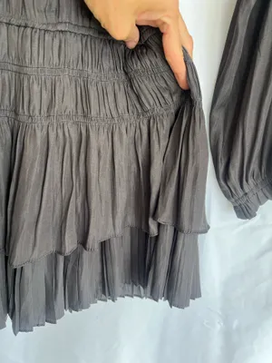 Mustard Seed Charcoal Gray Pleated Tiered Mini Dress thumbnail 7