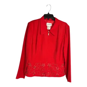 Vintage Plaza South Red Floral Embroidered Zip Up Jacket Size 14 Y2K Feminine thumbnail 2