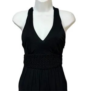Anthropologie Maeve Black Braided Empire Waist Halter Maxi Dress 0P Petite thumbnail 4