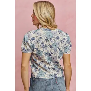 SO ME Floral Print Short Sleeves Sweater Knit Top - Blue - XL thumbnail 3