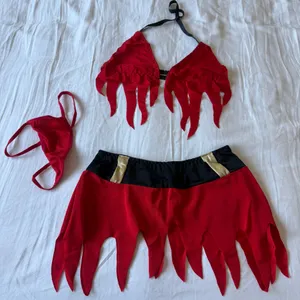 🔥❤️ “Flame Siren” 3-Piece Set – Fiery Red Festival / Cosplay Outfit (Size S, Brand New) ❤️🔥 thumbnail 1