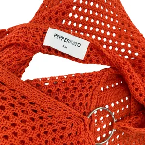 Peppermayo Sunriser Crochet Mini Dress Red Orange Cutout Ring Long Sleeve S/M thumbnail 6